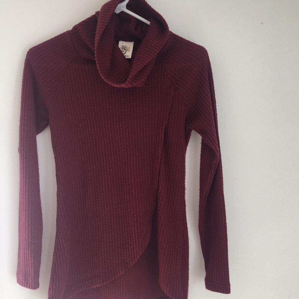 Burgundy Cowl Fleece Sweater